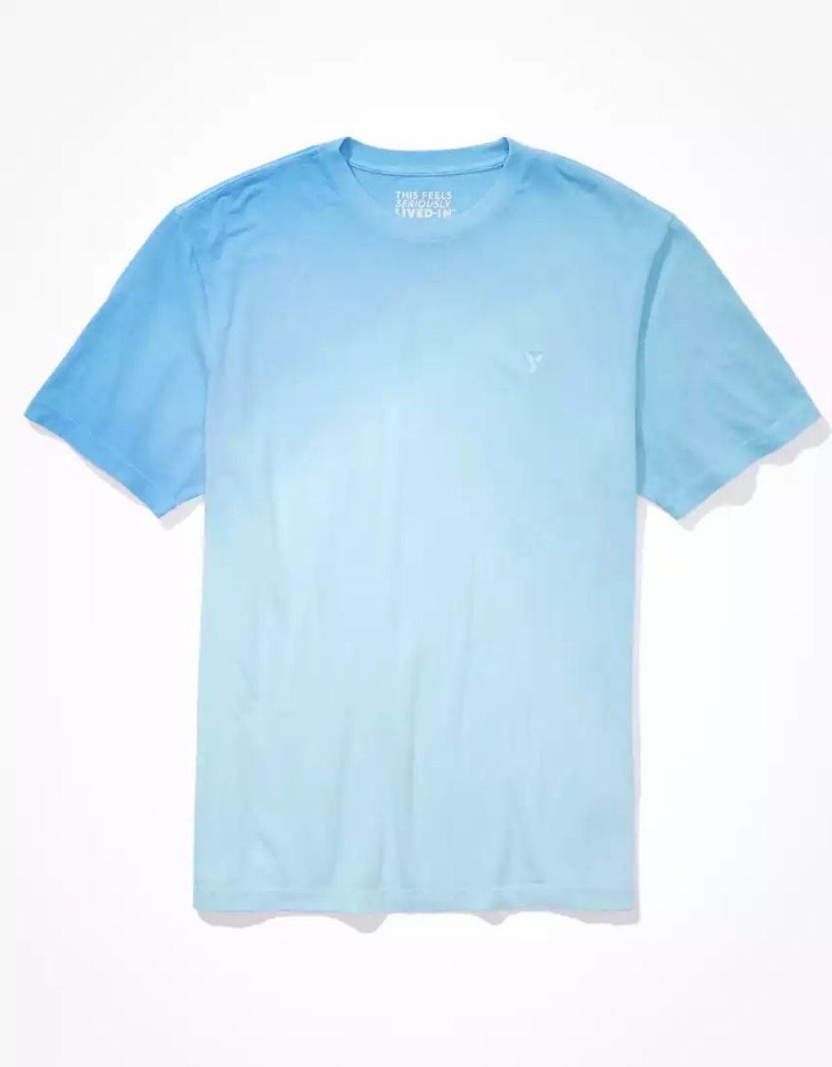 T Shirts American Eagle AE Super Soft Dip-Dye Bleu Homme | GZH-82930875